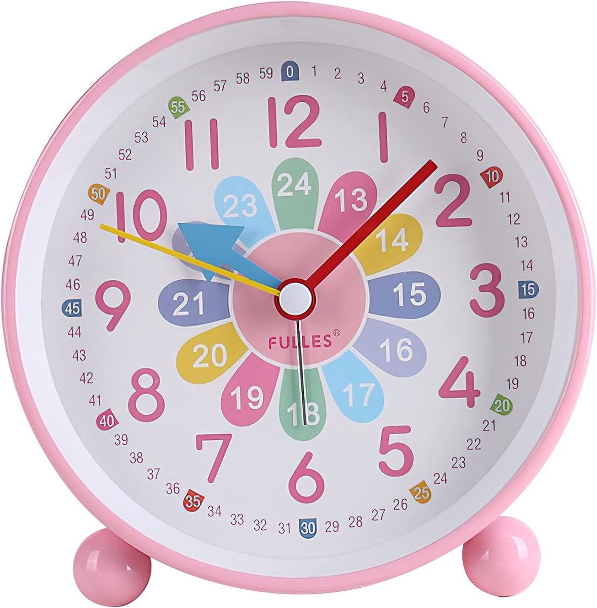 Kinderwekker - Roze - 20 x 14 x 15 x 6 cm - Geruisloze Analoge Wekker met Nachtlampje - Voor Jongens en Meisjes