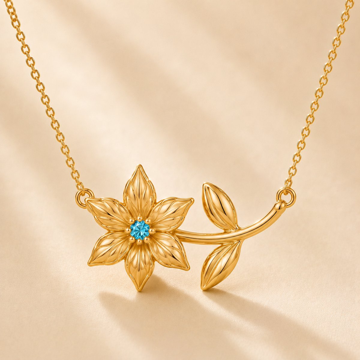 Maevi® Ketting met Geboortebloem & Geboortesteen - Kleur: Goud - Maand: December - Roestvrijstaal / RVS / Stainless Steel - Hoge Kwaliteit - Verkleurt niet - Incl. Luxe Verpakking - Cadeau Dames / Moeder / Mama - Kraamcadeau / Geboortecadeau