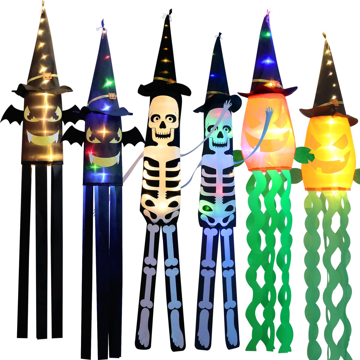 Rosnek 3 Stuks Halloween Lichtsnoer met Figuren - LED Feestdecoratie - Batterijgevoed - voor Binnen en Buiten - Pompoen - Multicolour