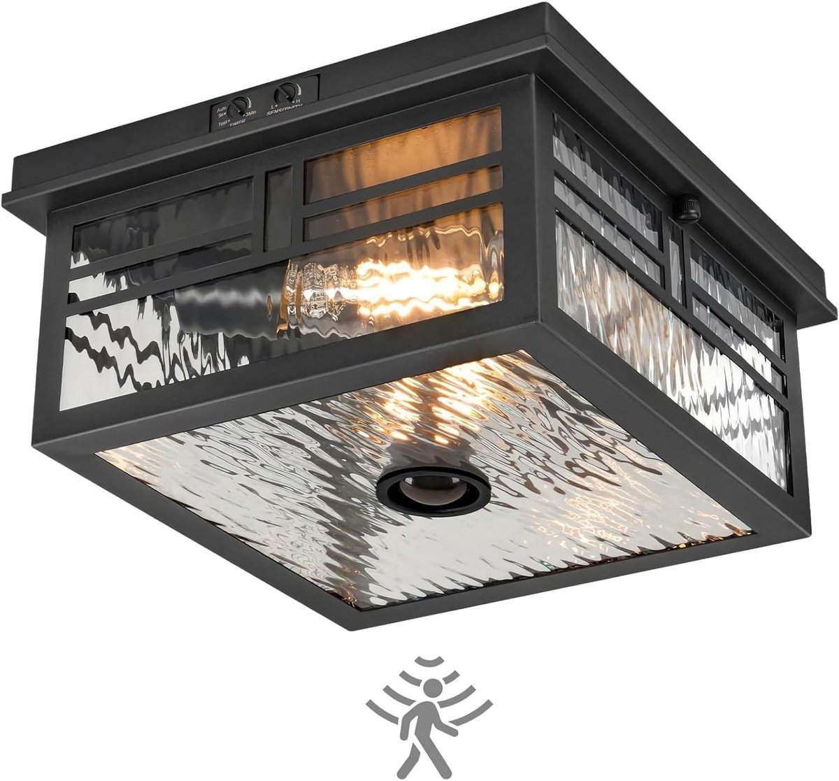 Buitenplafondlamp met Bewegingssensor - Zwart - 28 x 28 x 14 cm - Industrieel Design met E27 Fittingen - Voor Terras en Garage