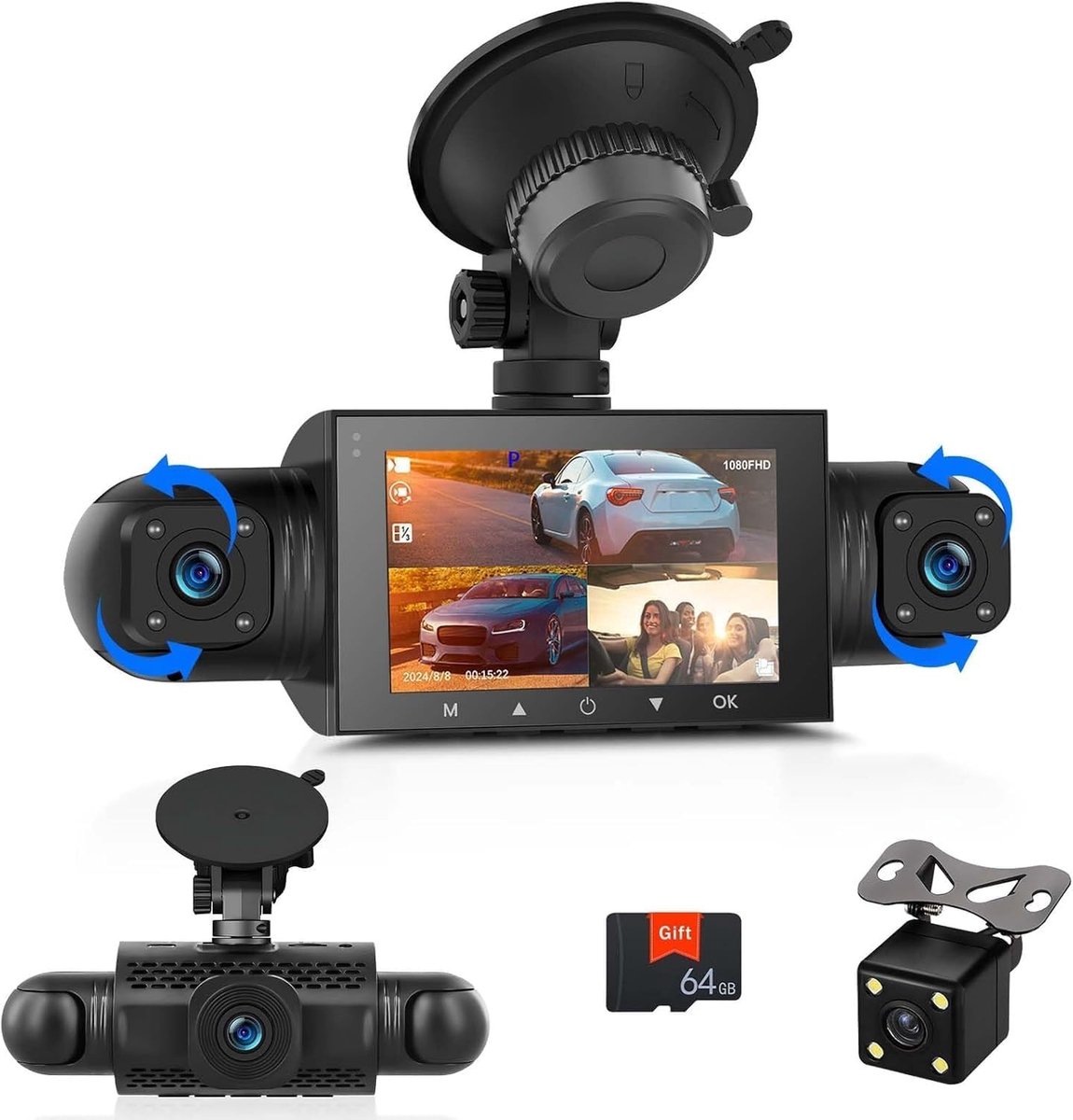 Auto Dashcam - Zwart - 3 Inch - Met 24-Uurs Parkeerbewaking en Nachtzicht - Voor iOS/Android