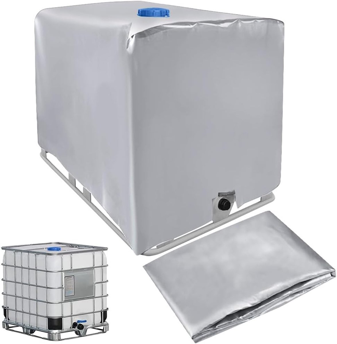 IBC Tankafdekking - Zilver - 120 x 100 x 116 cm - Waterdichte en Scheurvaste Beschermkap voor Regenwatertanks