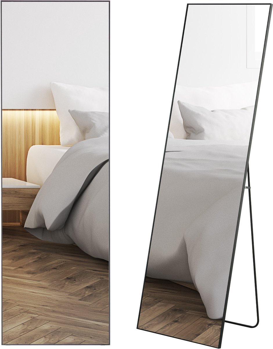 HOMCOM Full Length Mirror-Aluminium-Legierung, Glas-50L x 2B x 161,5H cm-Schwarz