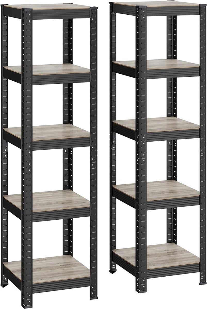 Staande Opbergkast Set Van 2 - Boekenkast Met 5 Planken - Verstelbaar Opbergrek - Belastbaar Tot 400 kg Per Rek - Voor Keuken, Woonkamer En Berging - Greige/Zwart