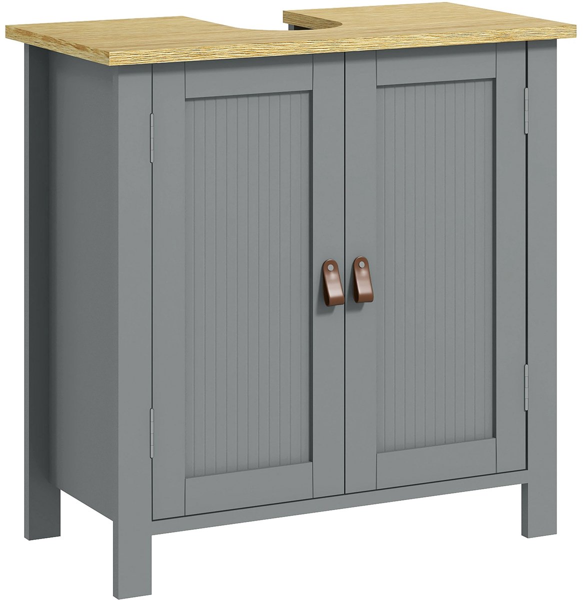 Wastafelonderkast - badkamermeubel voor onder de wastafel - 2 deuren - verstelbare plank - 2 etages binnenin - PU-handgrepen - 60 x 30 x 60 cm - grijs
