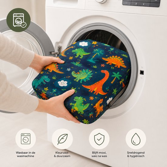 Dutchers® Stoelverhoger voor Kinderen – 8cm Verhoogkussen met Dierenprint – Zitverhoger voor Eettafel & Eetkamerstoel – Zitkussen Tafel - Peuter Stoelverhoger - Stoelkussen waterdicht – Zitverhoger voor eetkamerstoel - Veilig met Riemen - Dino — afbeelding 3