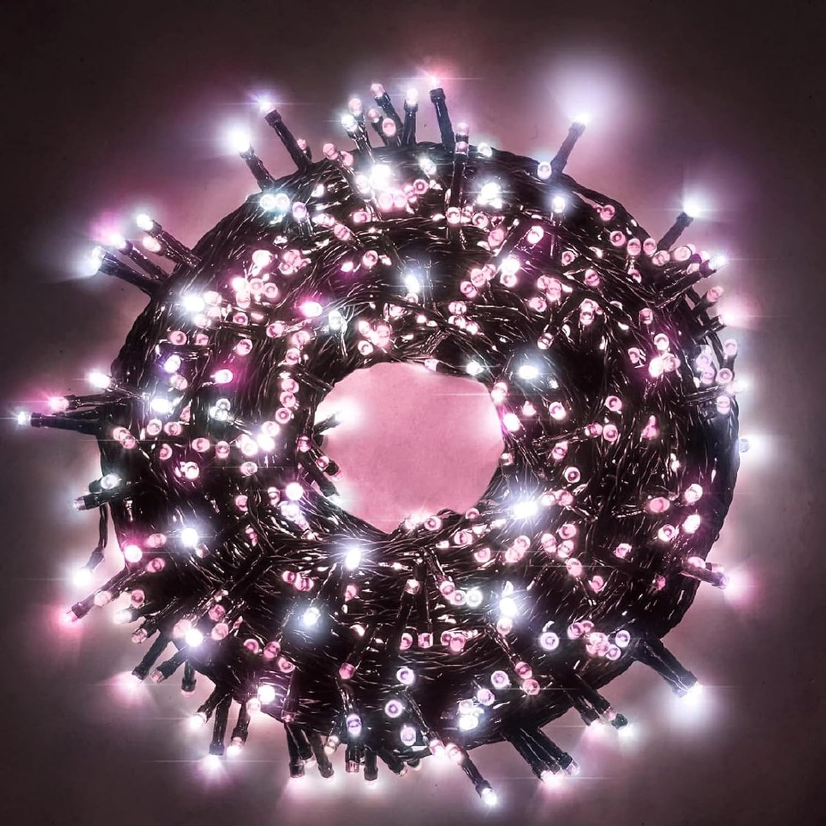 Led-kerstverlichting - IJswit en Roze - 25 m - 500 LEDs met Groene Kabel - Voor Binnen en Buiten