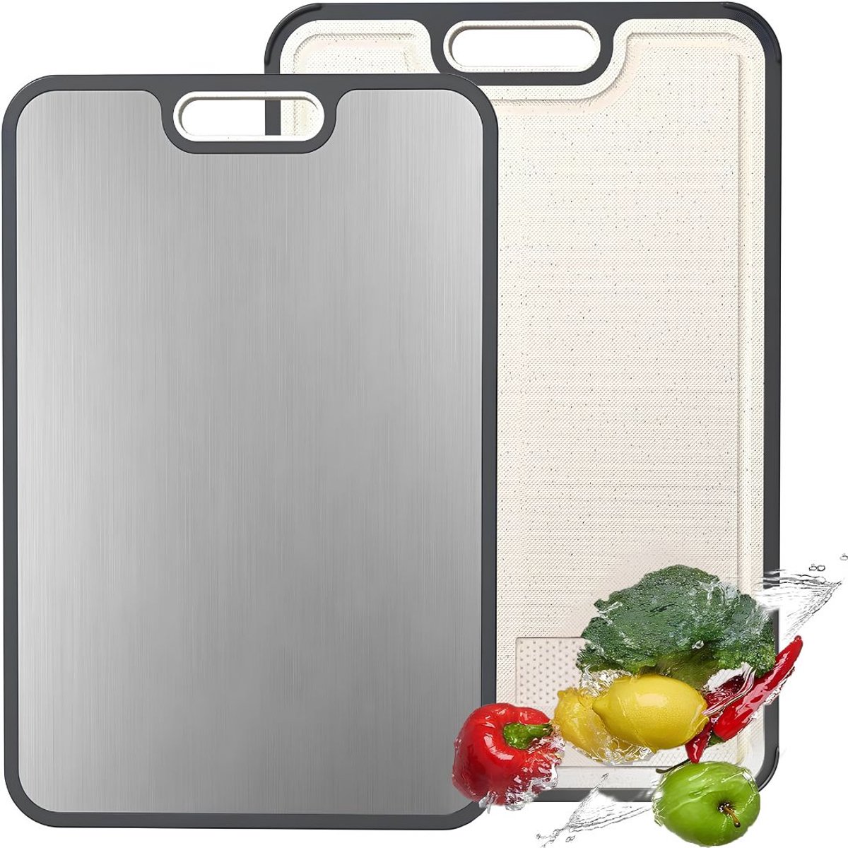 SP® Titanium Snijplank - Titanium Snijplankenset - Vaatwasserbestendig - Zilver - 39cm x 28cm x 2cm