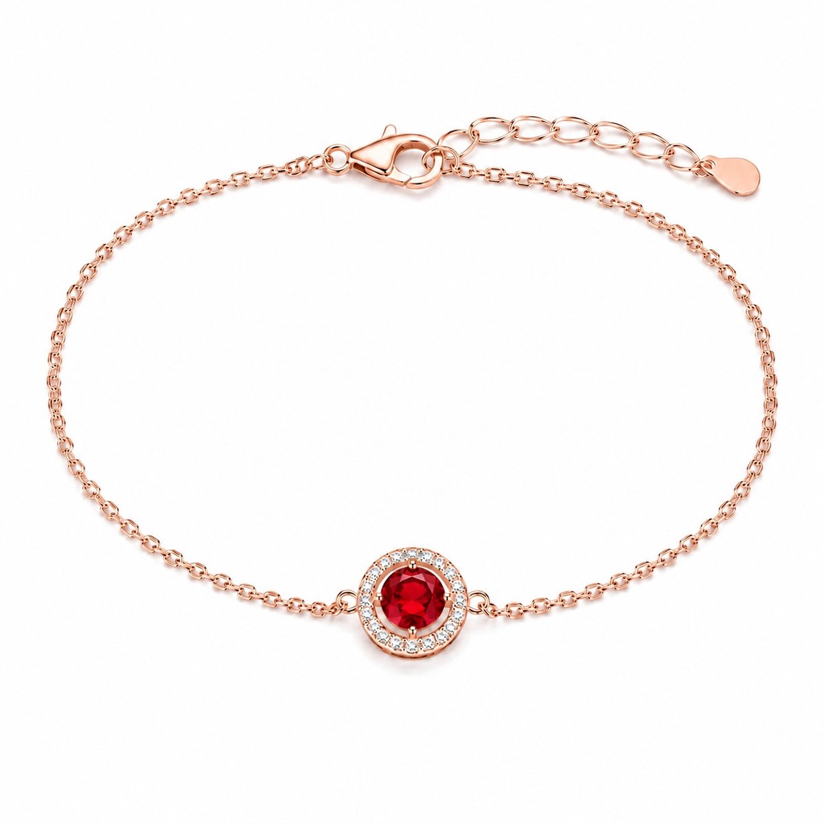 LGT JWLS - Dames armband - Rosegoudkleurig - Rode zirkonia