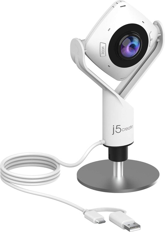360° Vergadercamera - Full HD 1080p Webcam met Omnidirectionele Microfoon - 6 Weergavemodi - USB-C Plug & Play