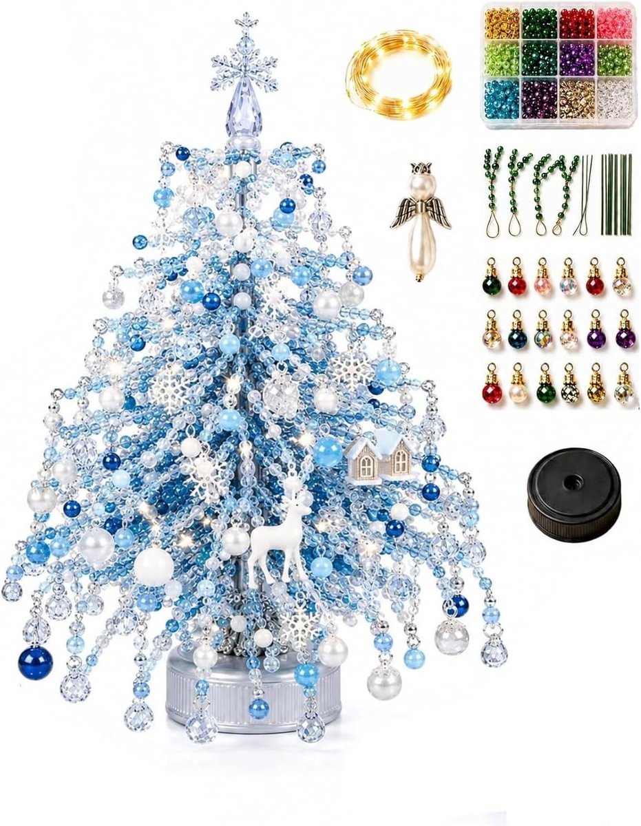 DIY Kralen Kerstboom Knutselpakket | 3D Kristal Kralen Feestknutselset | Kleurrijke Kralen & Ornament Bedels | Warme Gloed Tafeldecoratie | Ontspannend Handwerkproject voor Feestdagen Geschenk (Stijl E Wintermagie)| Cyslmuk®