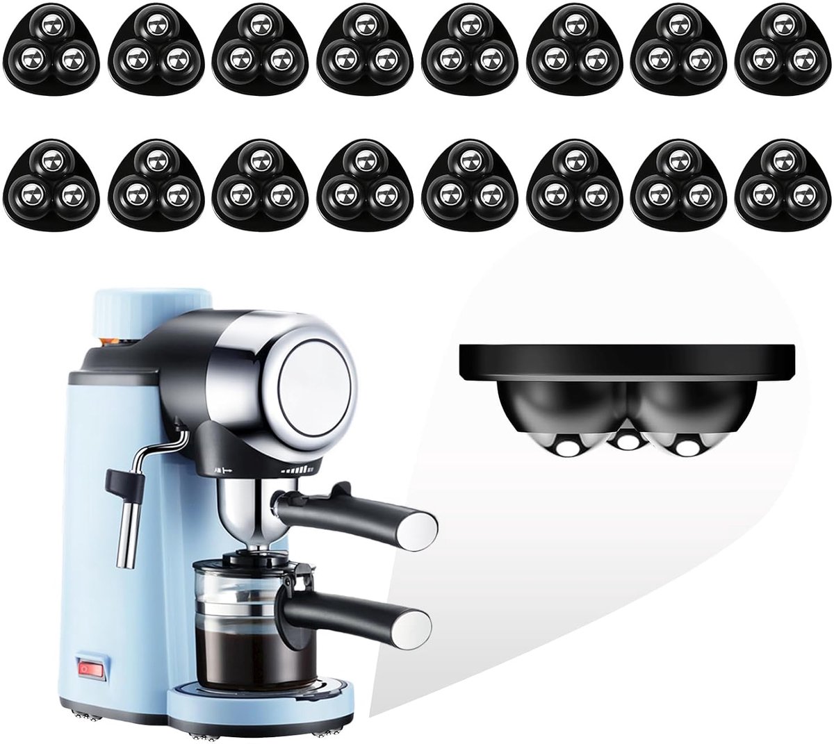 Yashumito 16 Stuks Zelfklevende Kogelwielen - 360° Mini Meubelrollers van ABS en RVS - Voor Apparaten en Opbergdozen