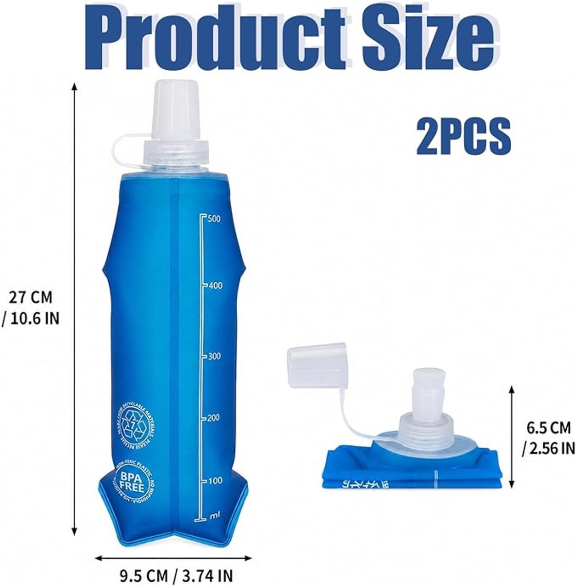 2 Stuks Soft Flask - Drinkfles Hardlopen - Opvouwbare Waterfles - draagbaar - BPA-vrij - Siliconen - Lekvrij - voor Hardloopvest, Hiking & Fietsen - blauw — cadeau in Sport & Outdoor - foto 6