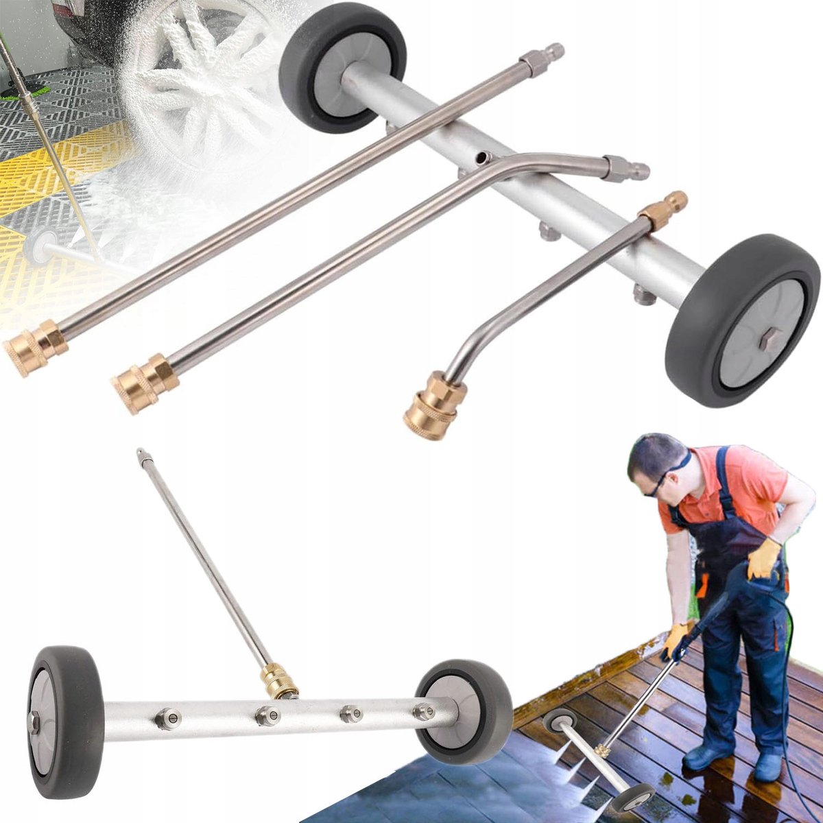 Onderstelreiniger - Hogedrukreiniger Opzetstuk - Oppervlaktereiniger - Terras Oprit Reinigen - 1500-4000 PSI - 4 Sproeiers - Verlengde Stangen - Waterbezem voor Hogedrukreiniger - Voor Auto SUV Chassis en Terras