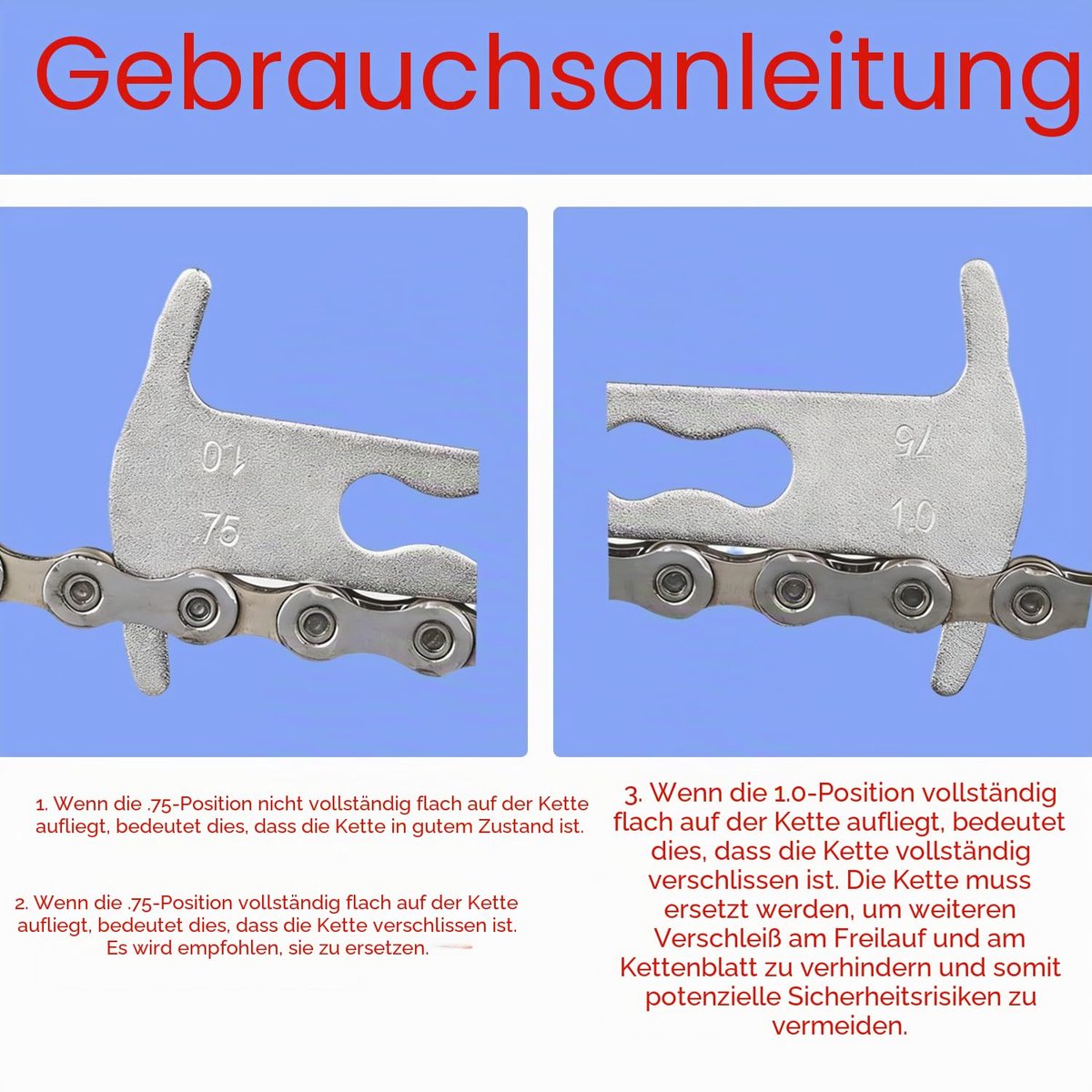 Kettenlehre voor fiets 0.75 of 1.0 - Keten slijtage meting