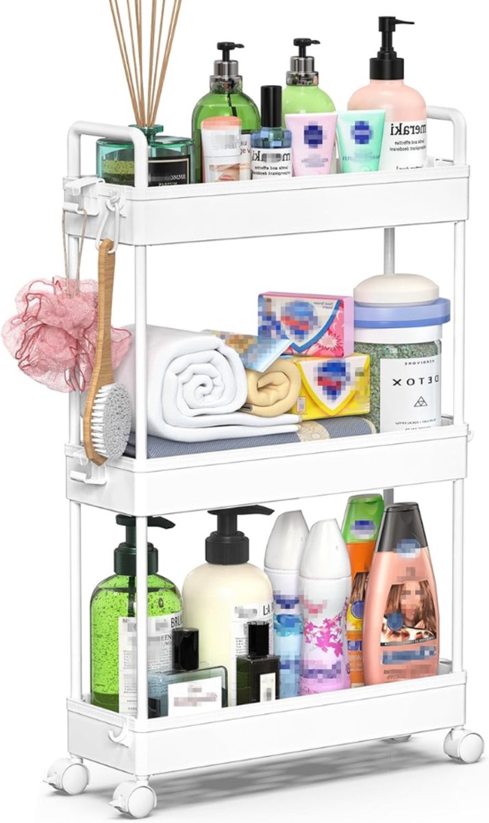 ZRNS® Badkamer Trolley - Keukentrolley op Wieltjes - Mobiel Opslagrek - 3-Laags - Wit