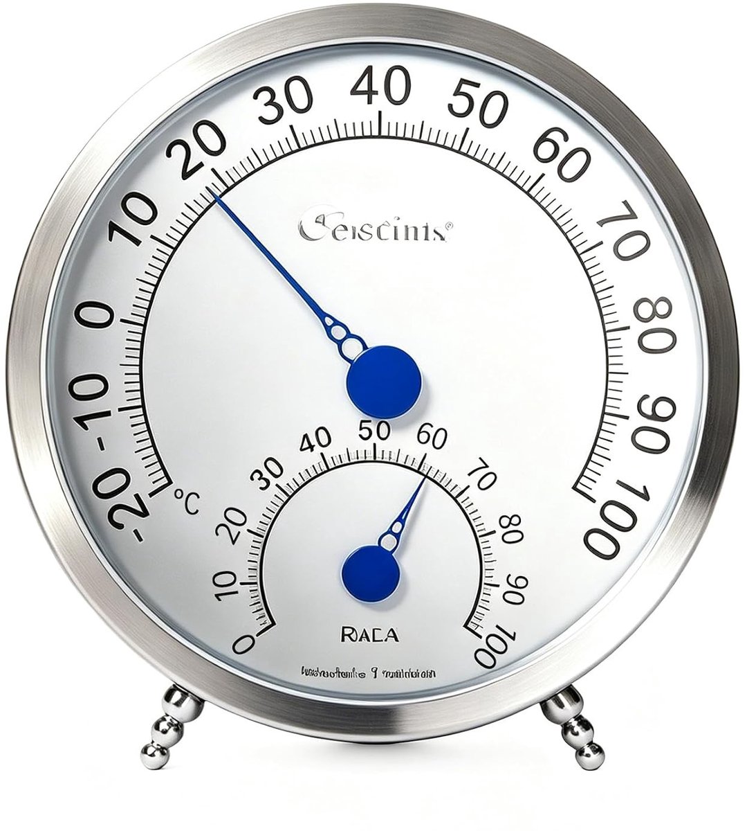Analoge Thermo-Hygrometer - Roestvrij Staal - 13 x 13 x 13 cm - Weerbestendige Buitenthermometer zonder Batterij - Voor Binnen en Buiten
