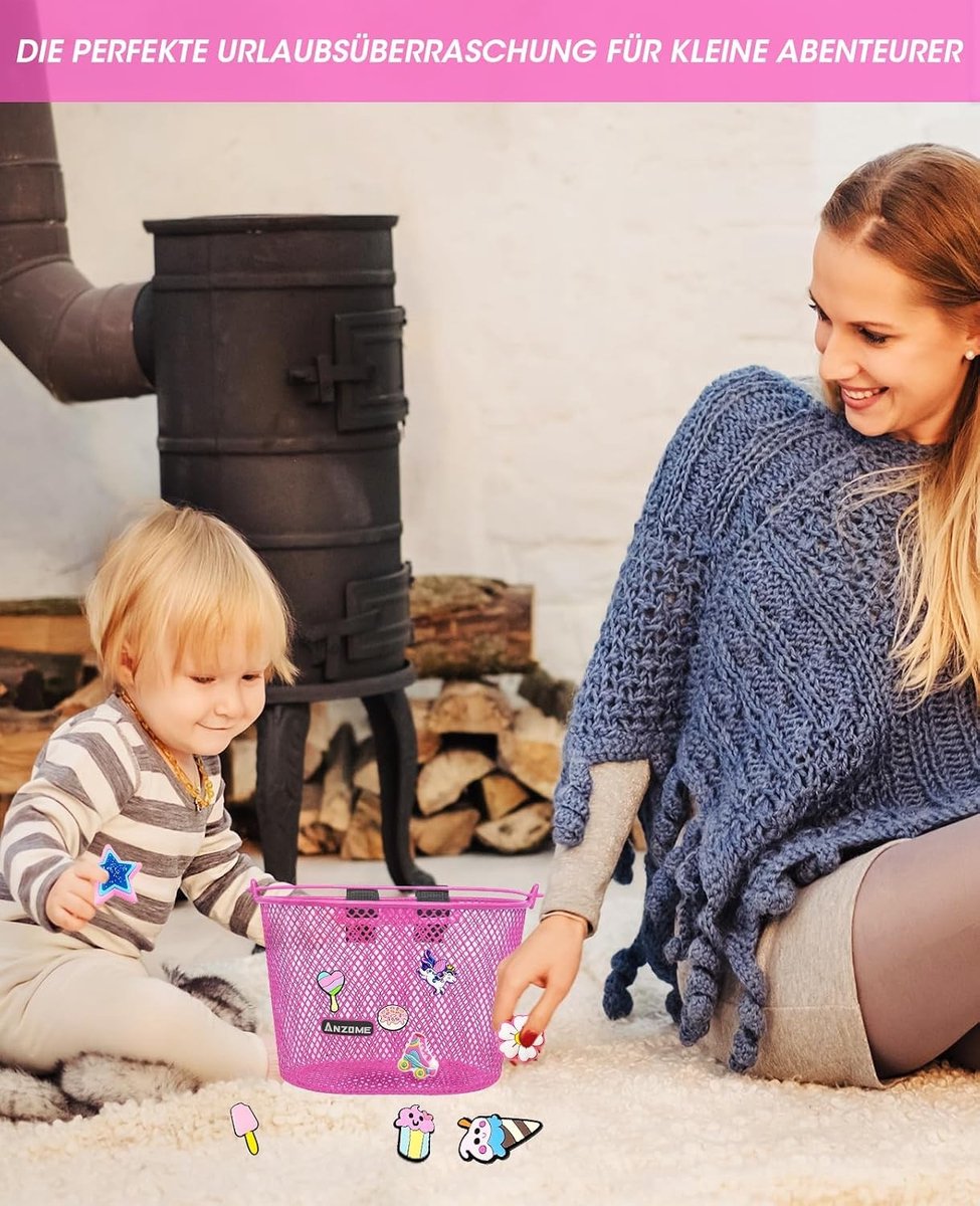 Fietsmand voor Kinderen - Roze Meisjes - 15,7 x 15,7 x 15,7 cm - Metalen Stuurmand met Klittenbandsluitingen - Voor Meisjes
