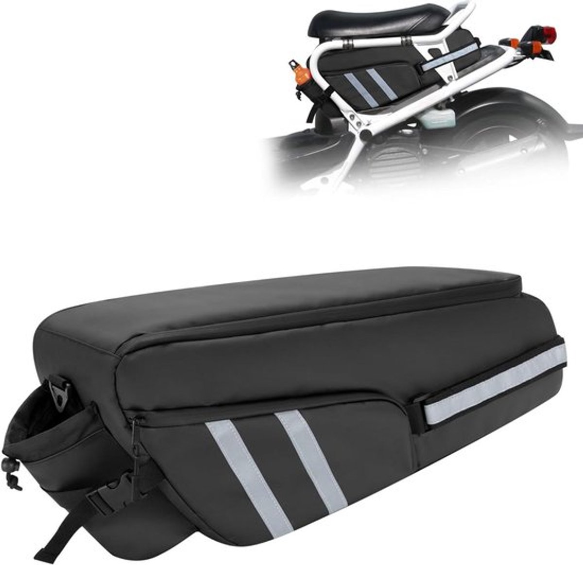Waterdichte Opbergorganisator voor Scooter Onder Zadel, Zwart, Compatibel met Honda Ruckus, Zijframe Bevestiging, Inclusief Schouderband