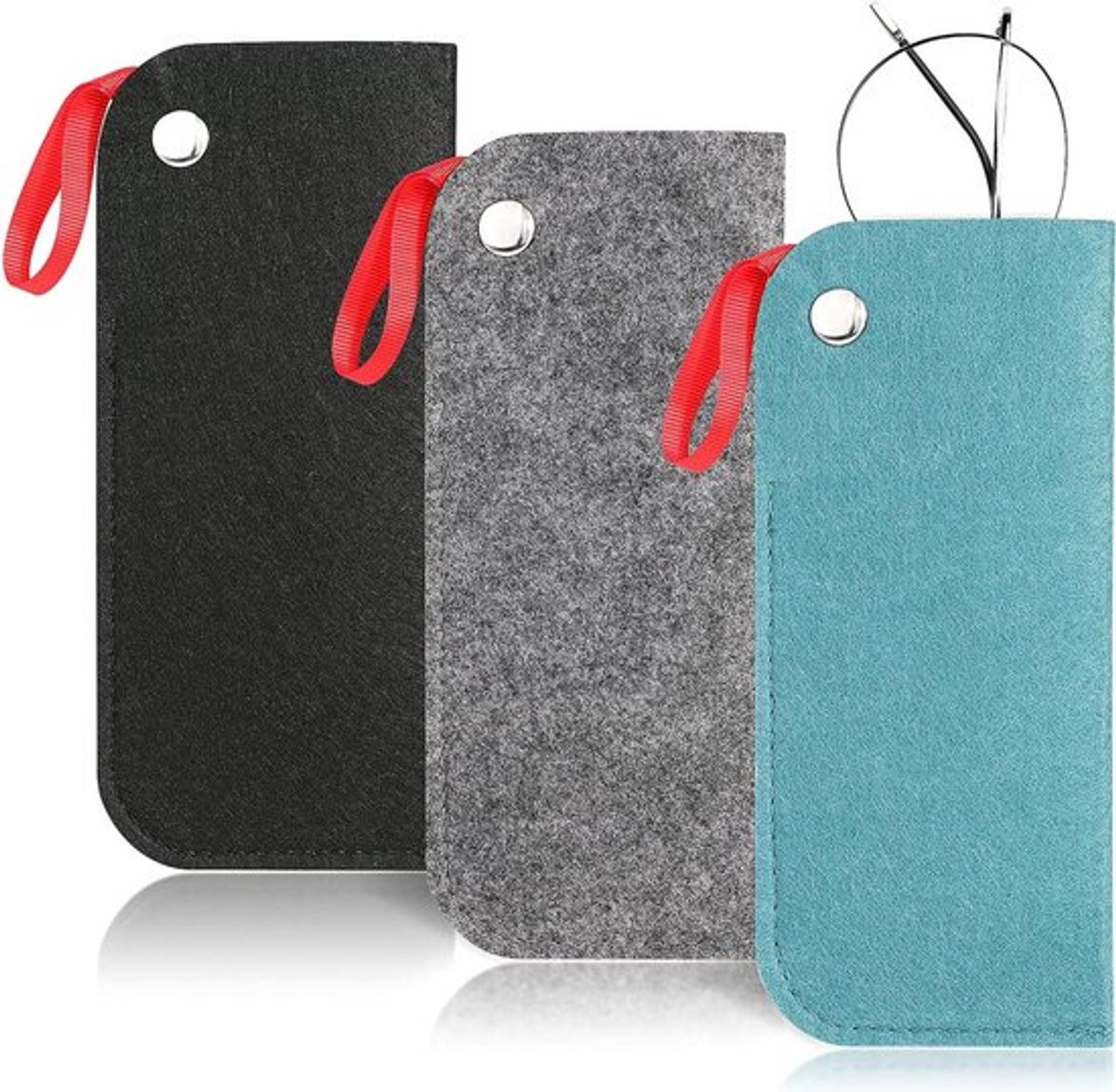 Set van 3 Brillenzakjes voor Zonnebrillen en Leesbrillen - Blauw - Handige Draagbare Beschermhoesjes