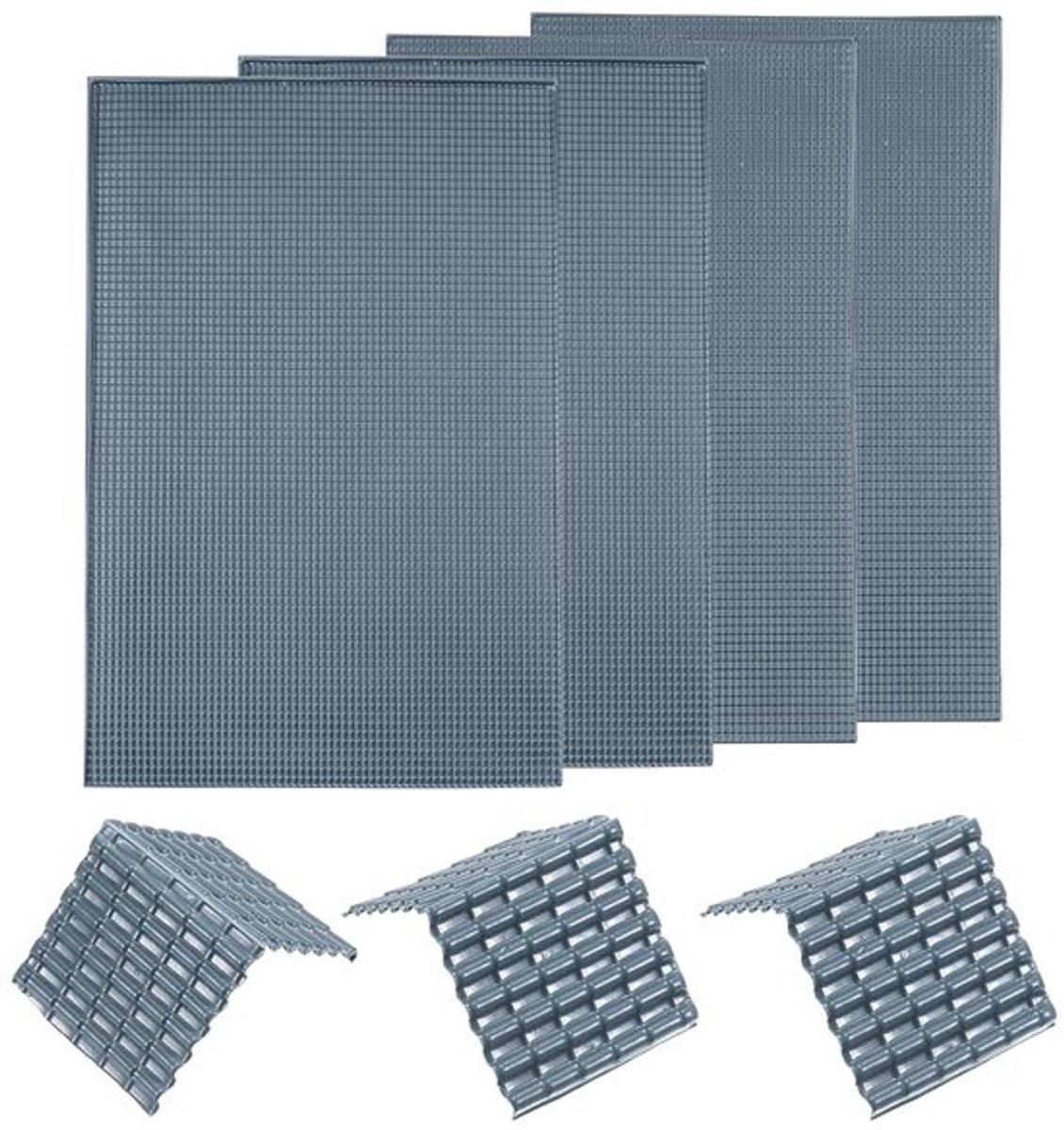 Miniaturen dakpannen PVC modelbouwset - 29,5 x 19,5 cm - donkergrijs - 4 stuks - doe-het-zelf - slijptafel