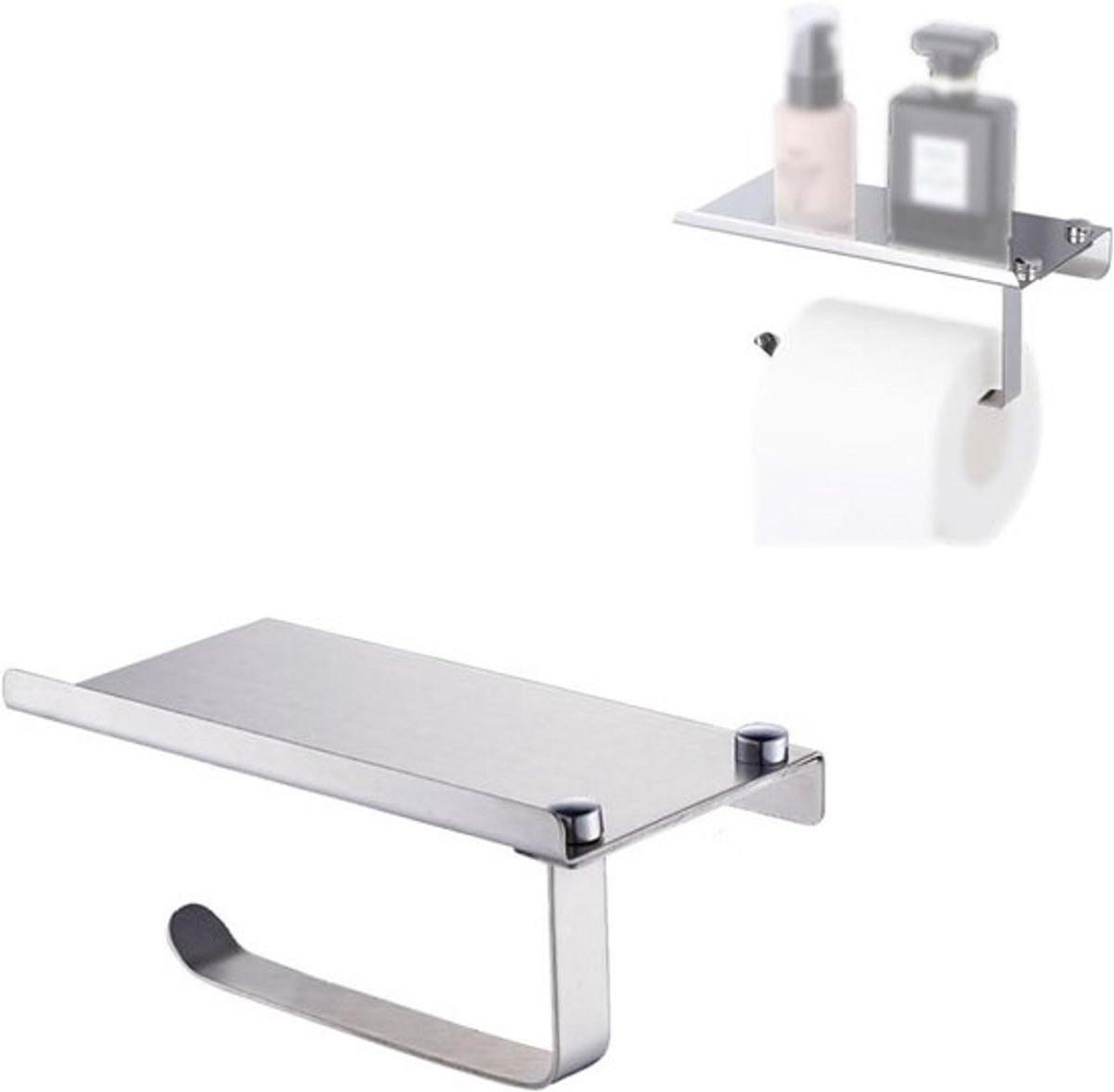 Toiletrolhouder met lade - Wandmontage - Roestvrij staal - Ruimtebesparend - Wit - Badkamer - Toiletpapier - Geschikt voor Muurmontage - Modern - Witte Toiletpapierhouder met Lade en Montageset
