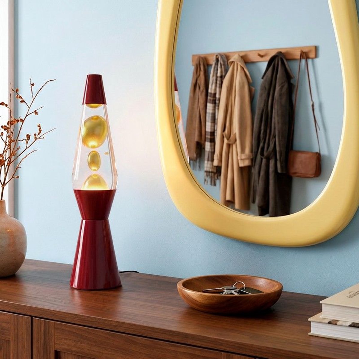 FISURA Lavalamp / Bulletlamp Donkerrood met Goud – Retro Sfeerlamp – Decoratieve Tafellamp – 39,5 cm