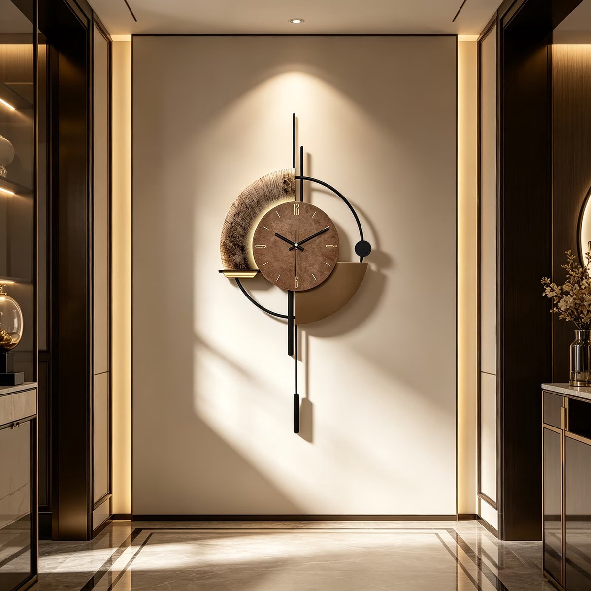 Grote Stille Wandklok – Japanse Quartz – Hout & Metaal – Moderne Decoratieve Klok voor Woonkamer, Keuken & Kantoor
