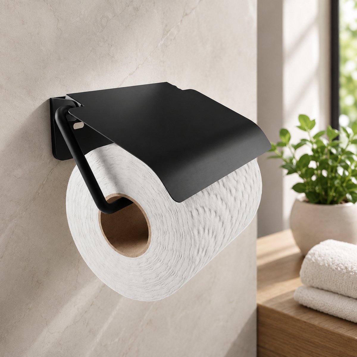 Toiletrolhouder met Beschermhoes, Waterdicht en Stofvrij, Wandmontage met Lijm of Schroeven, Roestvrij Staal, Zwart