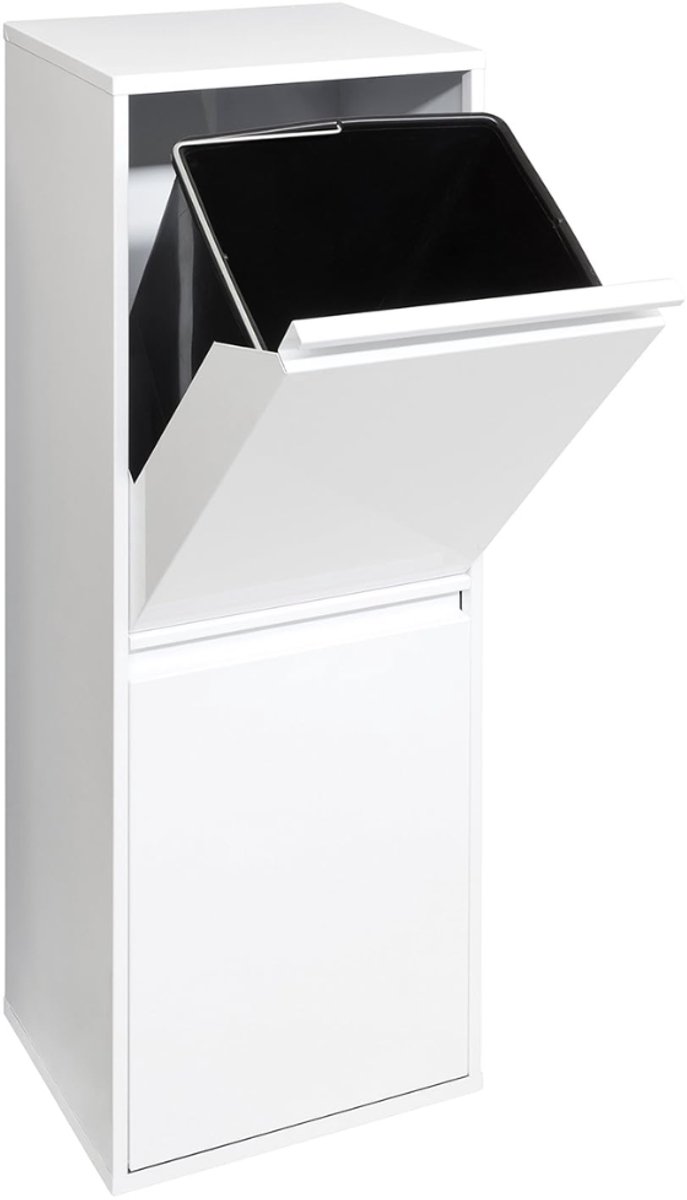 LNMsolutions® Prullenbak 2 Vakken - Prullenbak - Vuilnisbak - Wit - 25cm x 31cm x 91cm