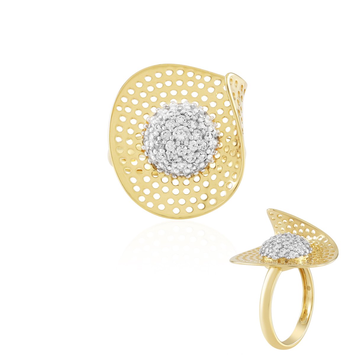 Cavill - Zilveren Ring met 40 Zirkonia - 0,81 ct - Verguld 925 Sterling Zilver - Verstelbaar - Elegante Avondring - Rondgeslepen Zirkon uit Cambodja