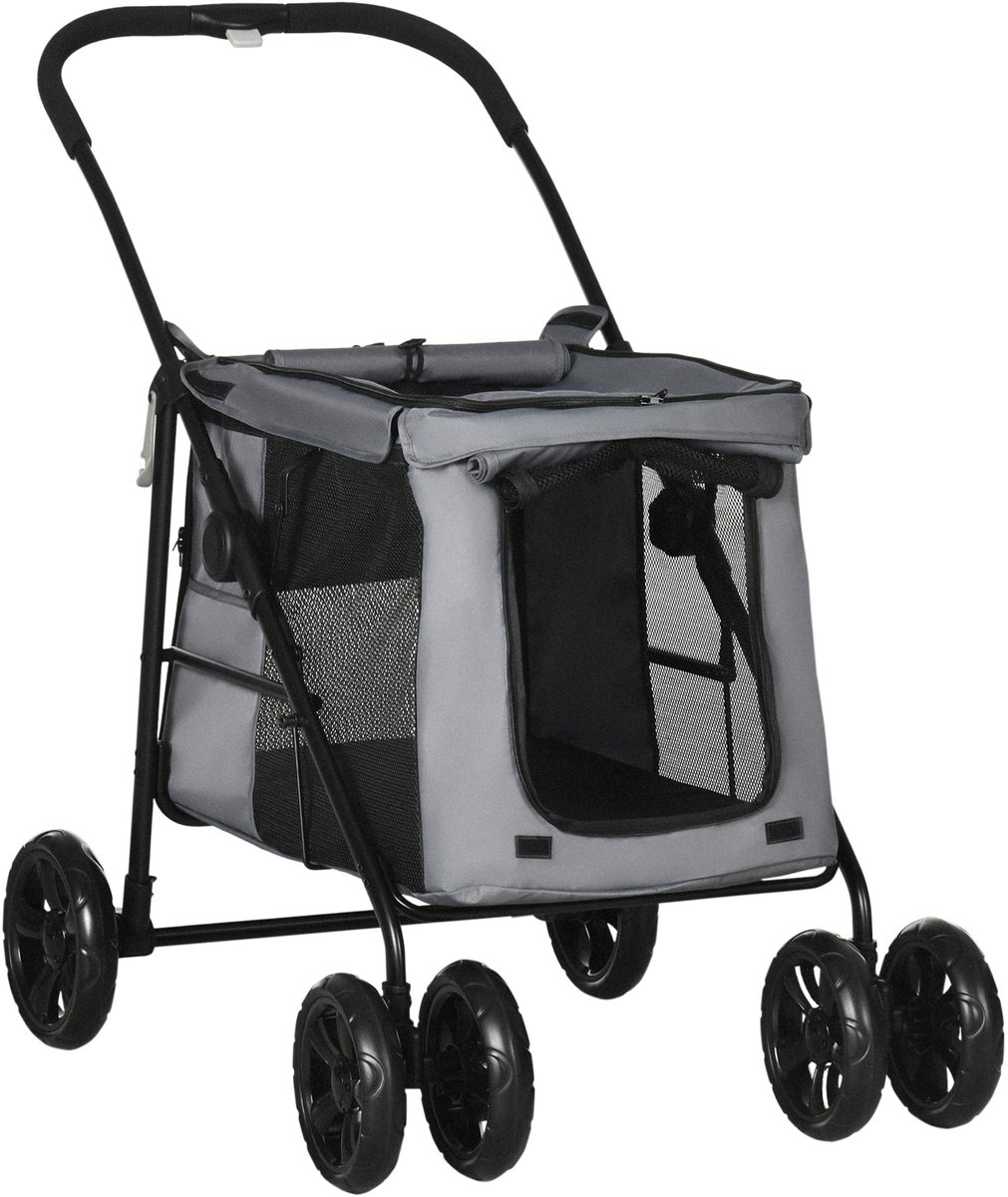 Huisdierenbuggy opvouwbare - geschikt voor honden en katten - Inclusief zitkussen - tot wielen met remmen - 600D Oxford-stof - 102 x 62 x 105 cm grijs