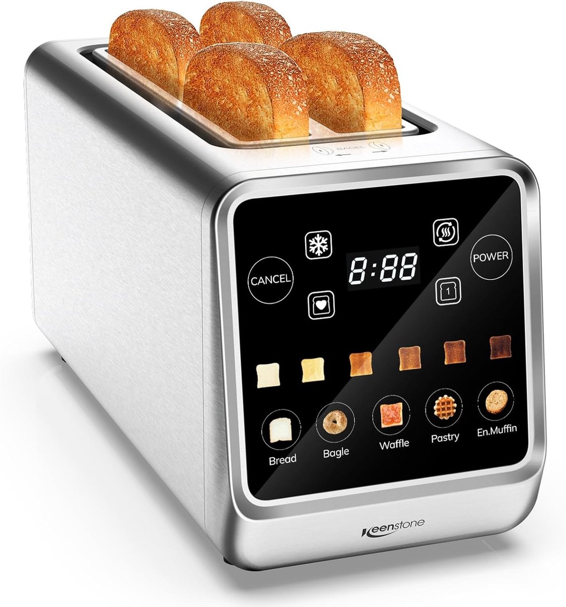 Broodrooster - RVS - 4 Sneden - Met Touchscreen en Geheugenfunctie - Voor Gezinnen