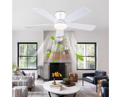 Plafondventilator 5 blad Ø105cm wit - stille ventilator – top kwaliteit - energie zuinig -met remote - ventilator voor laag plafond - 6 snelheden – beste alternatief voor airco - zomer en winter stand – witte ventilator