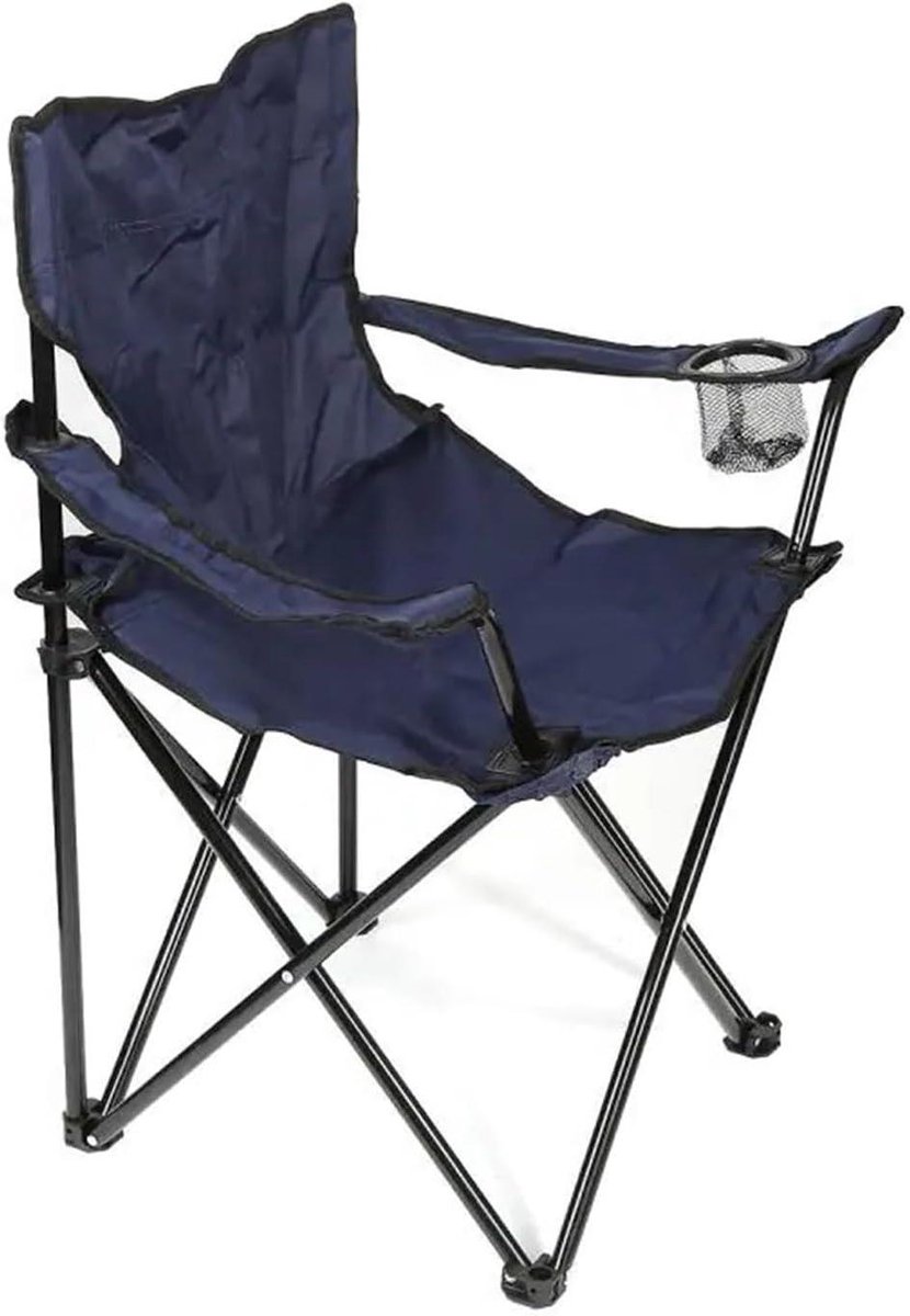 Klapstoel - Campingstoel Stoel - Buiten Ontspannen - Ingebouwde Bekerhouder - Compact Opvouwbaar - Navy Blue