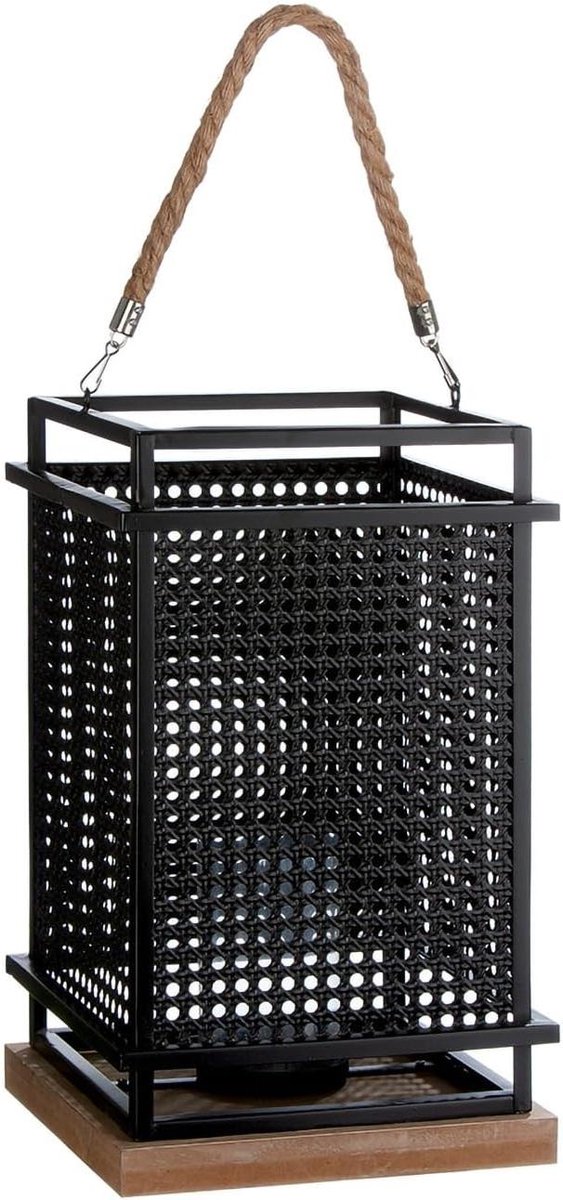 Metalen Windlicht - Lantaarn Vlechtwerk - Sfeerverlichting Creëren - Met Glazen Cilinder - 40 cm Hoog - Zwart
