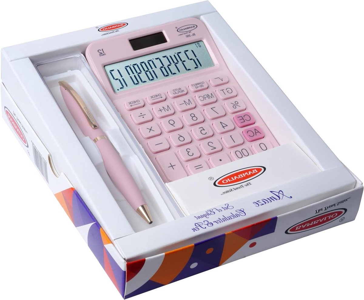 Rekenmachine Pen Set - Kantoor Set - Dagelijkse Berekeningen - LCD Display - 13.5 x 10 cm - Roze