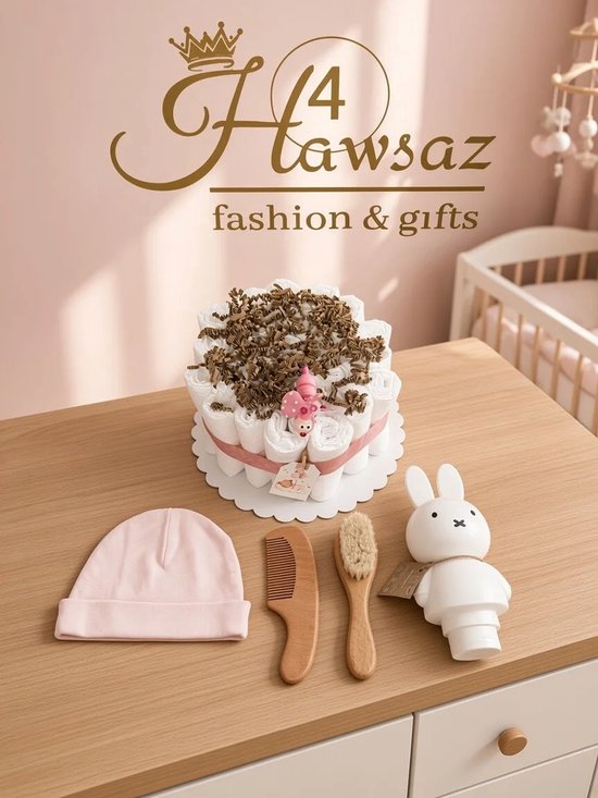 Luxe Luiertaart 29 stuks - Grote knuffel - kraamcadeau - Hawsaz.nl Cadeau - 25 luiers newborn - Babycadeau - Babygeschenkset - Babyshower - Gepersonaliseerde - Nijntje Verzorging - Baby muts -Babyset van LUXE. — afbeelding 2