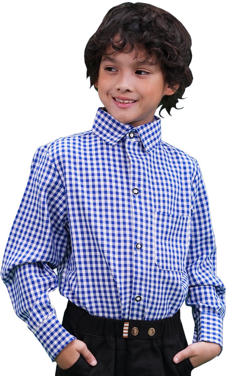 Zebra & Friends Anton Blauw kind - Maat 104 - Tirolerhemd - Oktoberfest jongens - Geruit Tiroler Hemd - Themafeesten - Verkleedkleren voor Kinderen - Carnavalskleren - Blauw met Wit