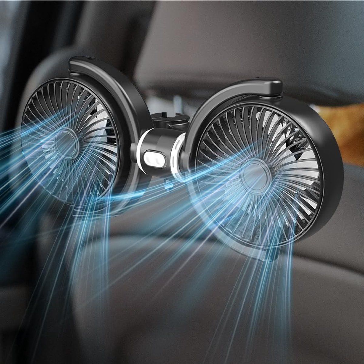 Autoventilator voor de Achterbank - Zwart - Draagbare USB Koelventilator met 360 Graden Draaibaarheid - Voor Auto en SUV