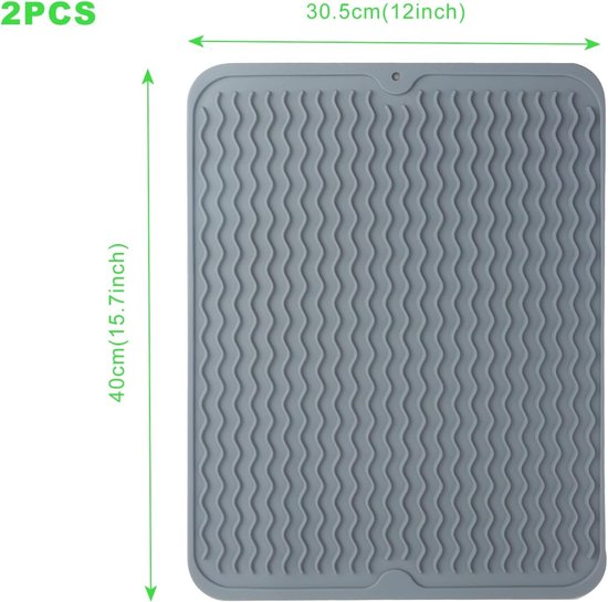 Set van 2 Afwasmatten van Silicone, Warmtebestendige Drainagematten voor Keukengerei en Borden, Ideaal voor Keukenwerkblad en Spoelbak — afbeelding 5