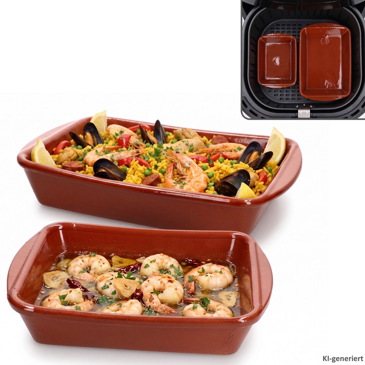 2-delige set rechthoekige kleischalen ECKI M & L 20x14,5cm & 26x19cm - 1x 99523 & 1x 99522