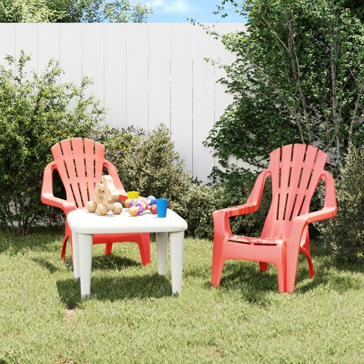 Kinder Tuinstoelen - Kindermeubels Stoel - Buiten Spelen - Houtlook PP Materiaal - 37x34x44 cm - Rood