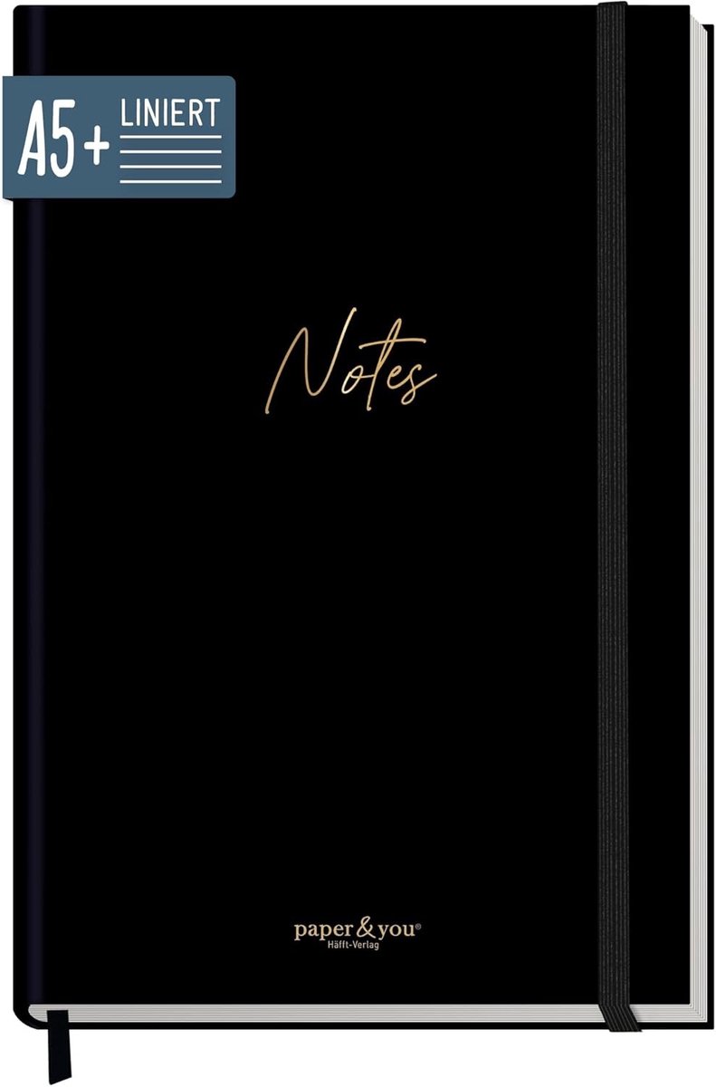 Digitaal notitieboek - Zwart - A5+ - Gelinieerd Papier 100 g/m² - Notitieboek met Elastiek voor Dagboek en Aantekeningen