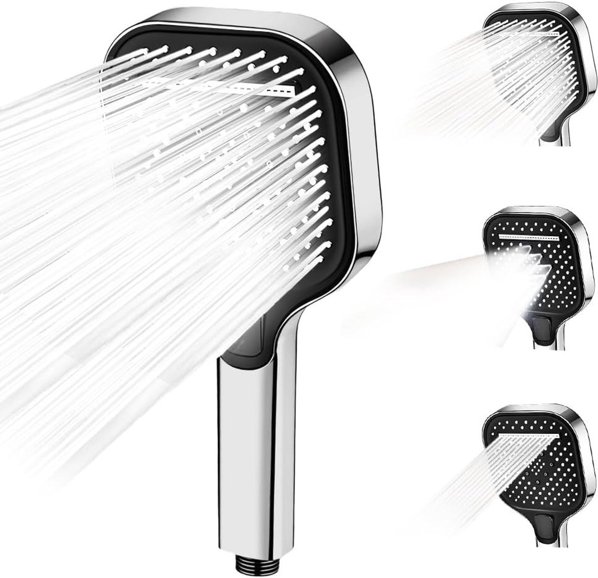 Ionische douchekop - Zilver/Zwart - 120 mm - Waterbesparende Handdouche met Drukverhoging - Voor Badkamergebruik