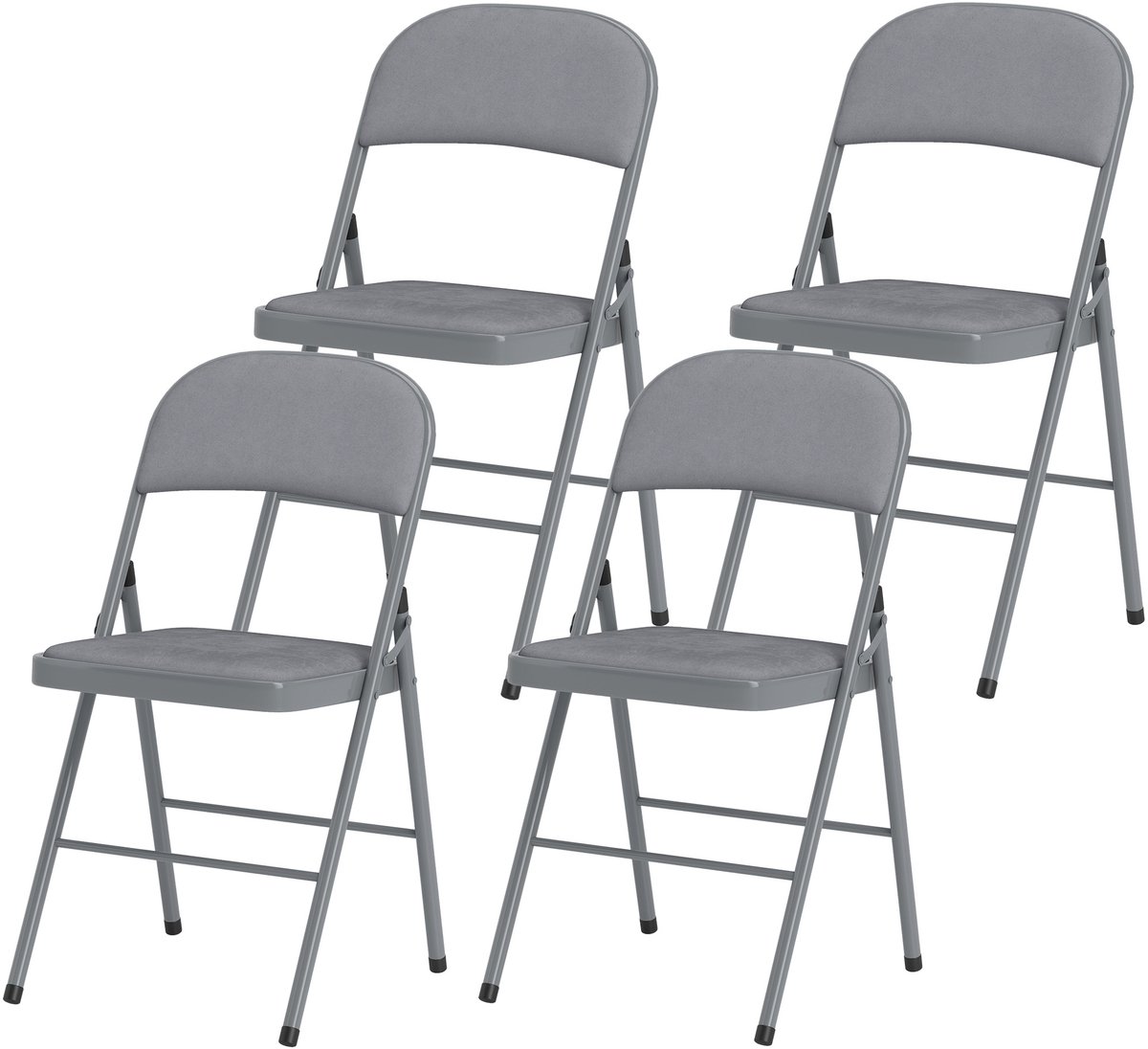 Set van 4 klapstoelen - kampeerstoelen met gewatteerde rugleuning - klapstoel voor op kantoor met stalen frame - keukenstoel met bekleding - grijs