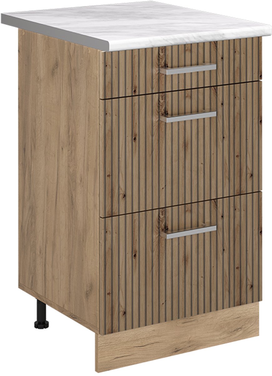 Vicco Keukenonderkast R-Line, Artisanaal eiken/Goudkleurig Eiken, 50 cm marmer werkblad