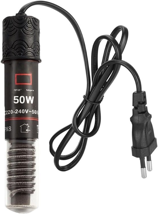 Mini Aquarium Verwarmingsstaaf 50 W met Thermostaat voor Kleine Aquaria, Geschikt voor Zoet- en Zoutwater, Inclusief 99 cm Voedingskabel