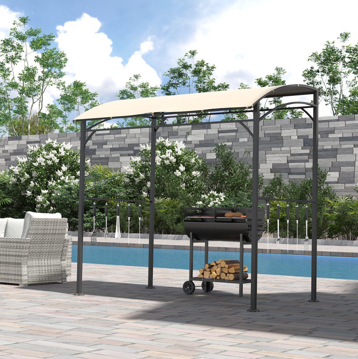 COVREO Barbecue overkapping 215x150x220 cm beige, polyester, met haken