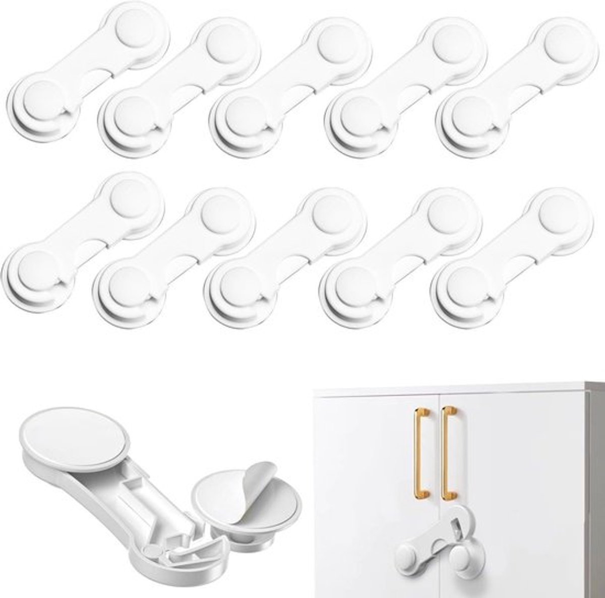 Kastsloten voor Kinderen - Set van 10 - Wit - Laden en Kastbeveiliging voor Baby's en Peuters - Babyveilige Kastbeveiliging - Geen Boren Nodig